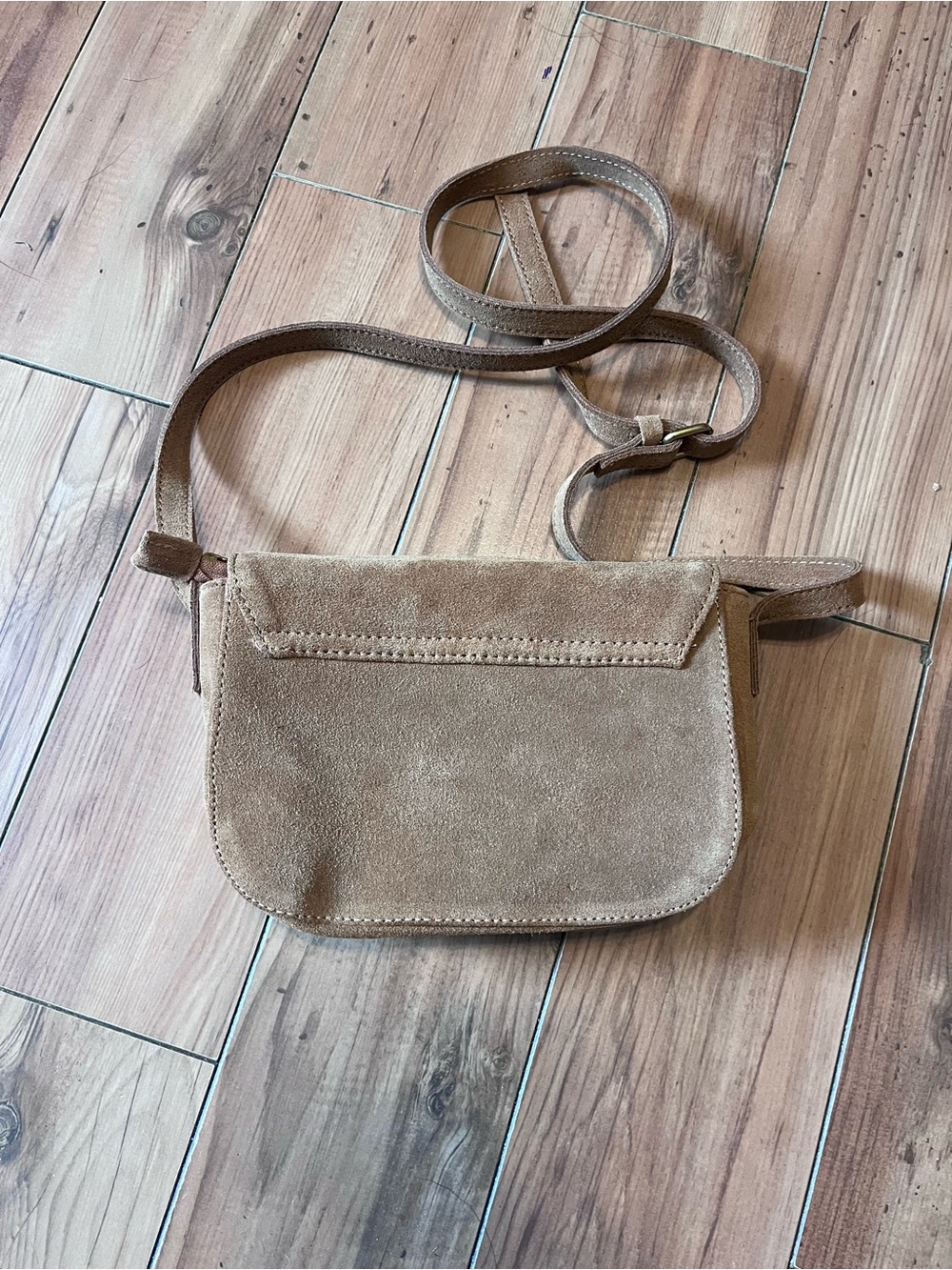 Women's Crazy Lou Paris Suede Crossbody Bag in Brown with Gold Hardware - Picture 2 of 5